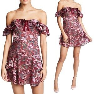 FOR LOVE & LEMONS Flora Off Shoulder Mini Dress in Berry Floral